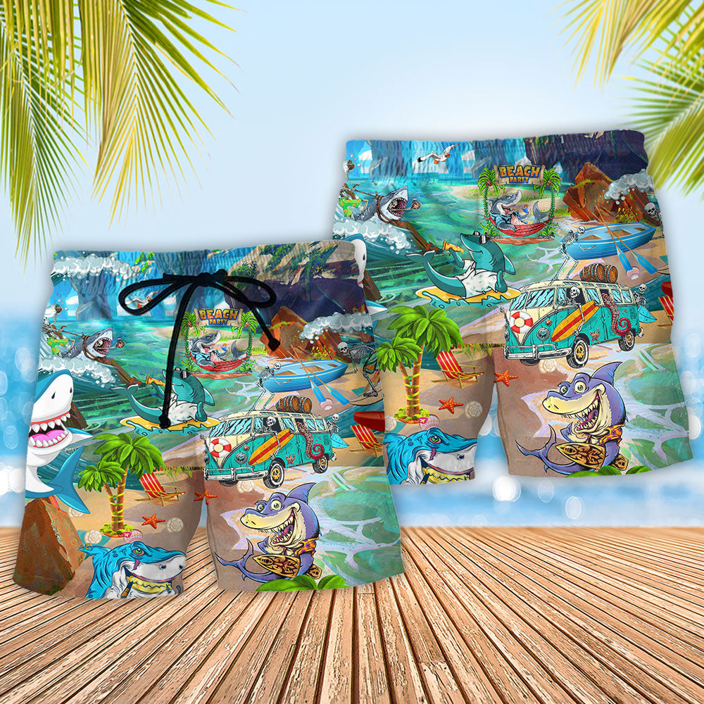 Shark Skeleton Summer Party Beach Shorts Pattern Detail For Leisure Travel And Comfortable Daily Wear