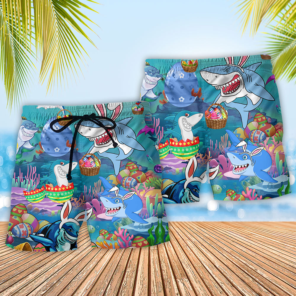 Shark Easter Celebration Beach Shorts Pattern Detail For Resort Wear And Weekend Casual Style