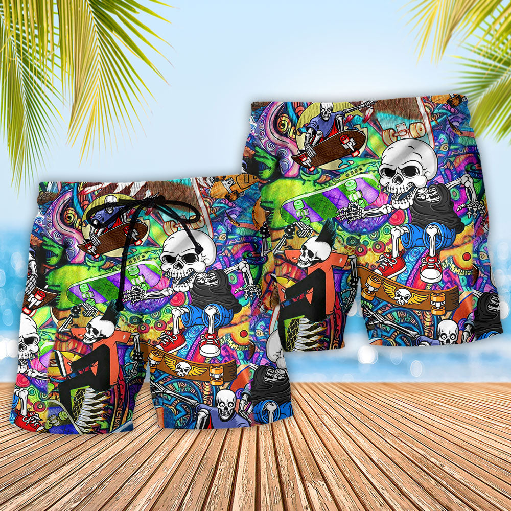 Skull Skateboarding Urban Beach Shorts Pattern Detail For Holiday Travel And Flexible Everyday Wear