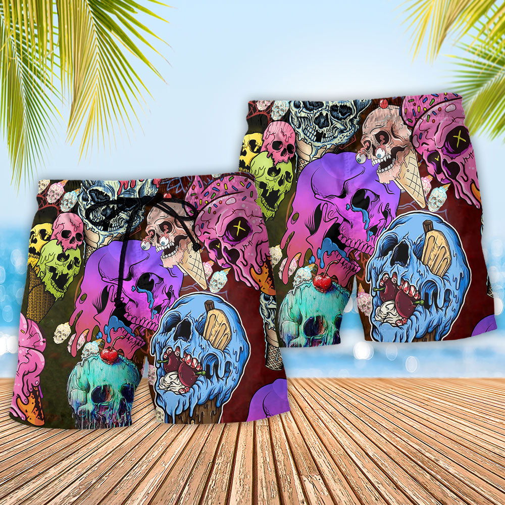 Skull Ice Cream Colorful Beach Shorts Pattern Detail For Resort Wear And Everyday Comfort