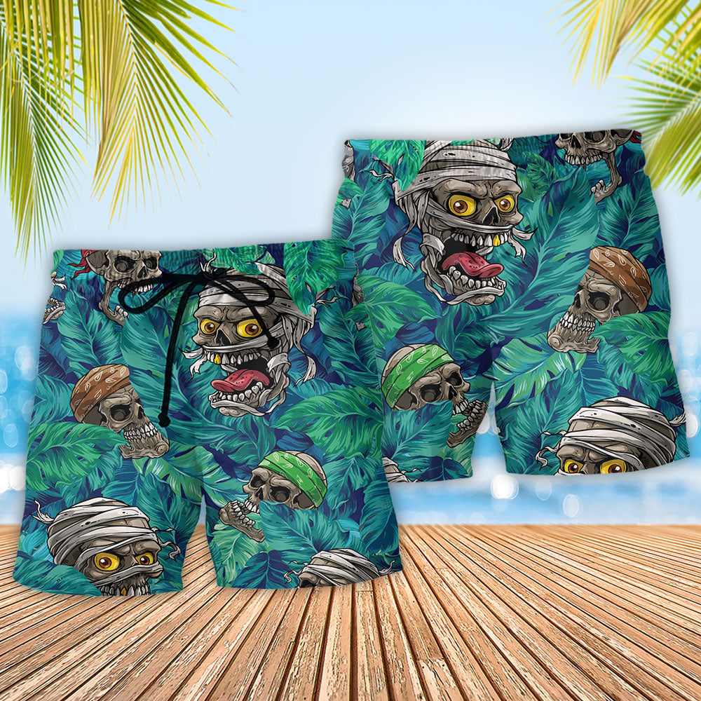 Skull Hide Seek Tropical Beach Shorts Pattern Detail For Poolside Fun And Vacation Ready Style