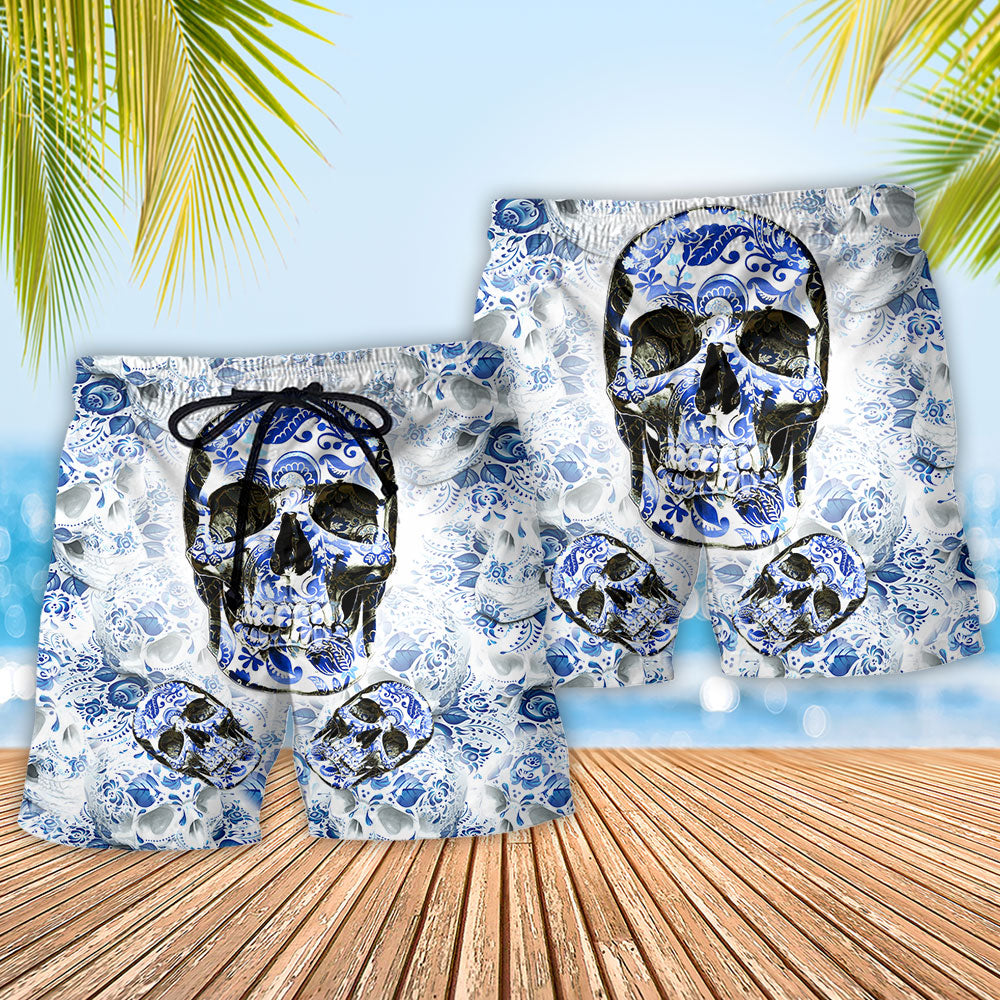 Blue Skull Beach Shorts Pattern Detail For Holiday Travel And Thoughtful Gift Giving