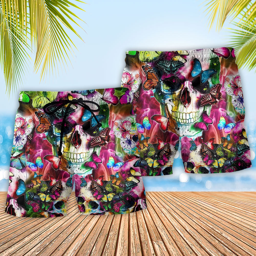 Floral Skull Beach Shorts Pattern Detail For Coastal Leisure And Lightweight Summer Style