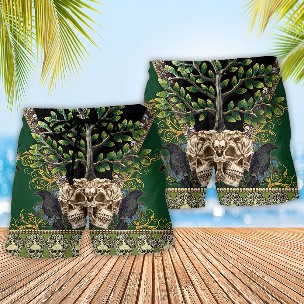 Skull Trees Nature Beach Shorts Pattern Detail For Leisure Travel And Everyday Comfort