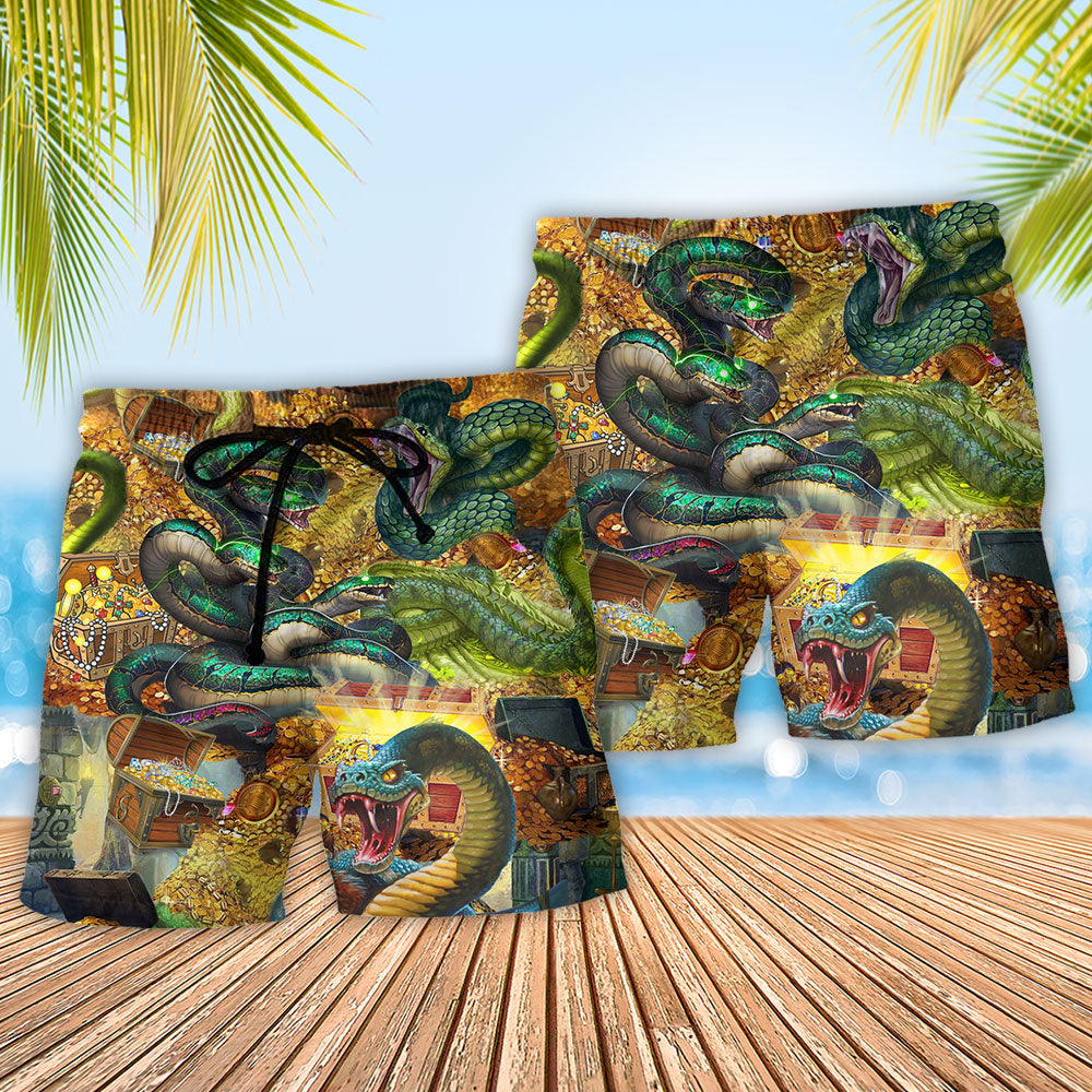 Golden Snake Symbol Beach Shorts Pattern Detail For Poolside Fun And Laid Back Daily Wear
