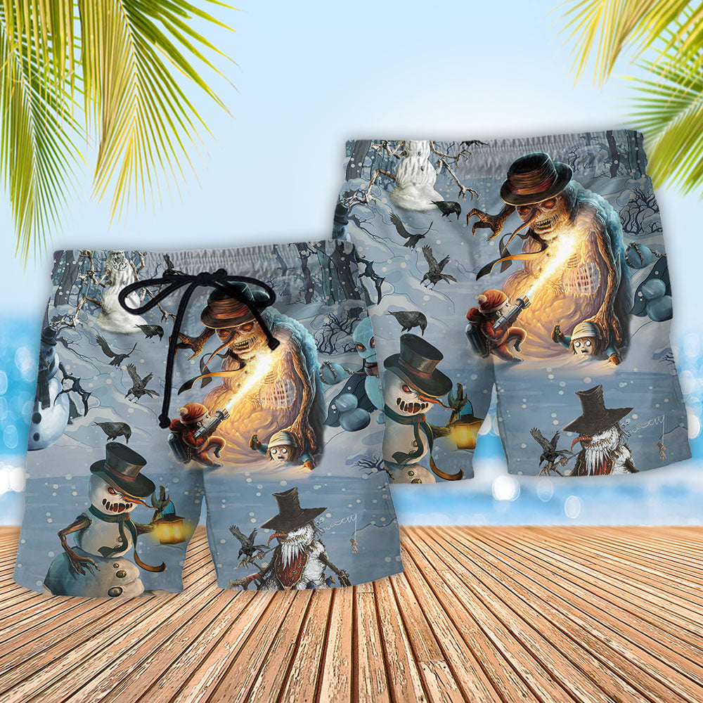 Evil Snowman Dark Beach Shorts Pattern Detail For Relaxed Weekends And Everyday Comfort