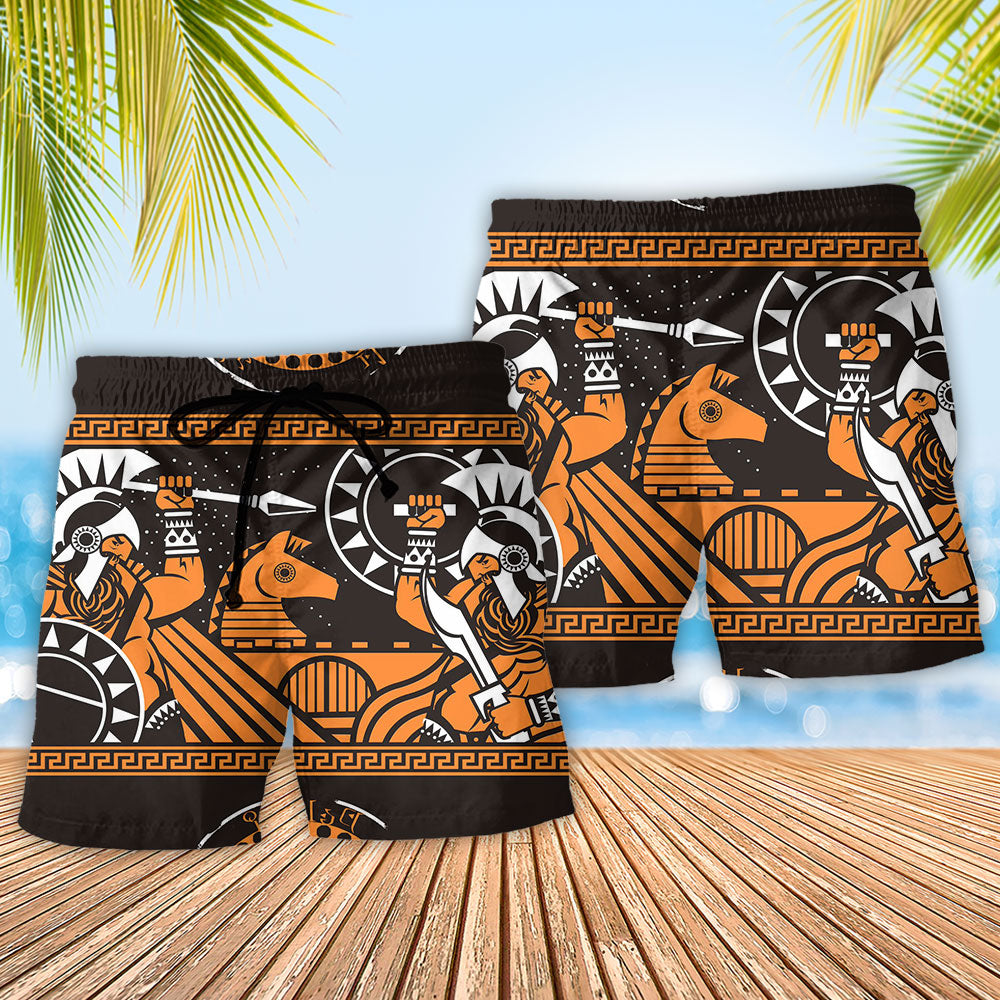 Spartan Warrior Horse Beach Shorts Pattern Detail For Relaxed Weekends And Everyday Comfort