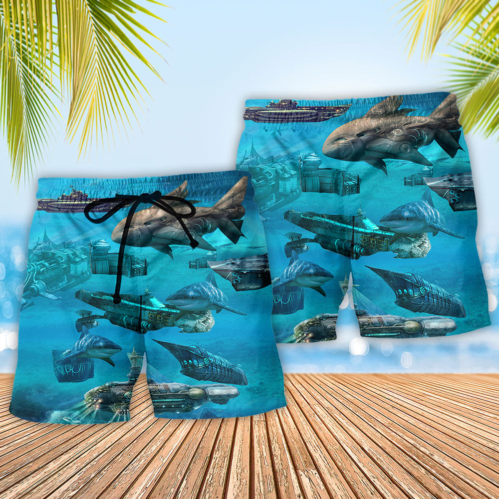 Submarine Ocean Adventure Beach Shorts Pattern Detail For Poolside Fun And Easy Warm Weather Wear