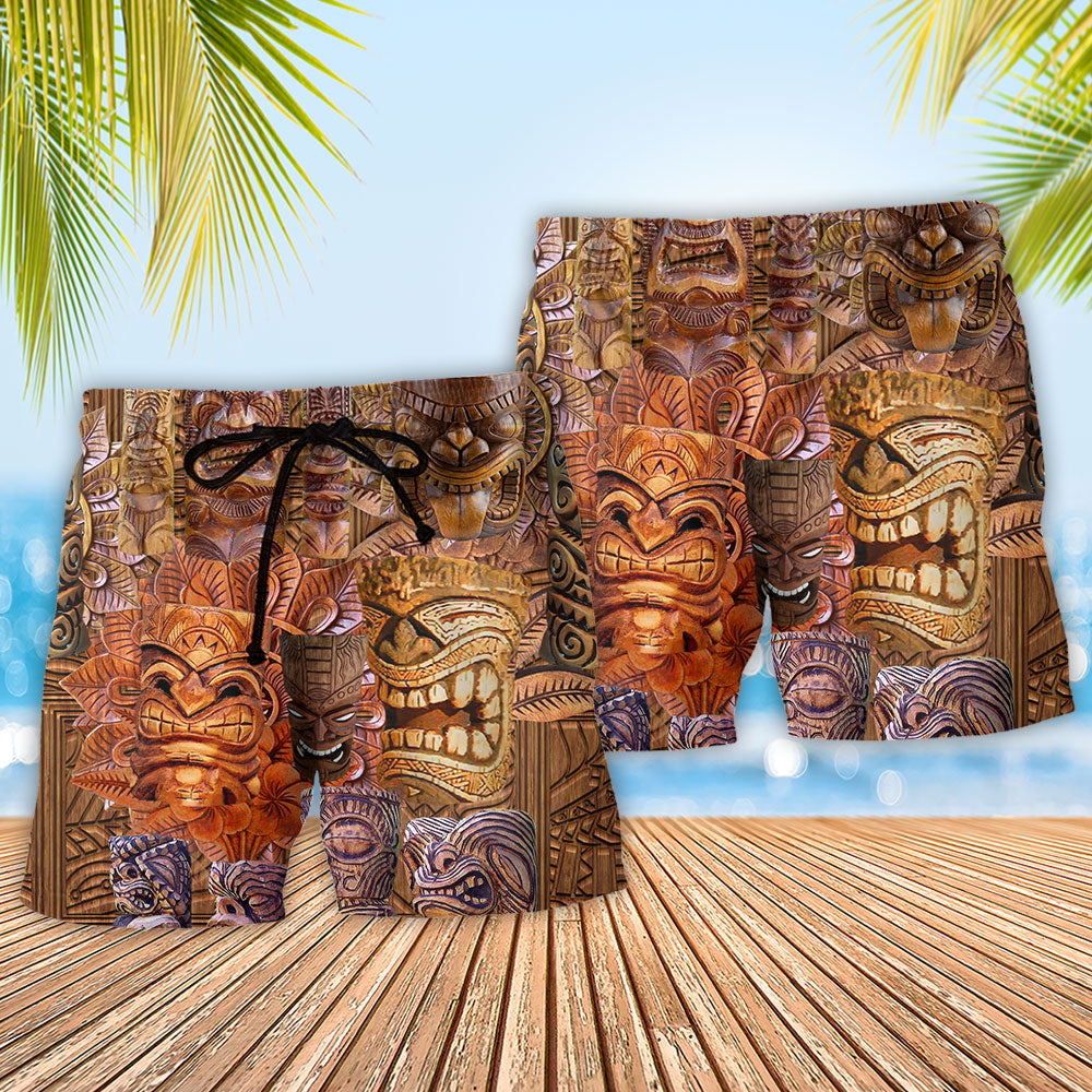 Tiki Hawaii Vintage Beach Shorts Pattern Detail For Everyday Outings And Leisure And Relaxation