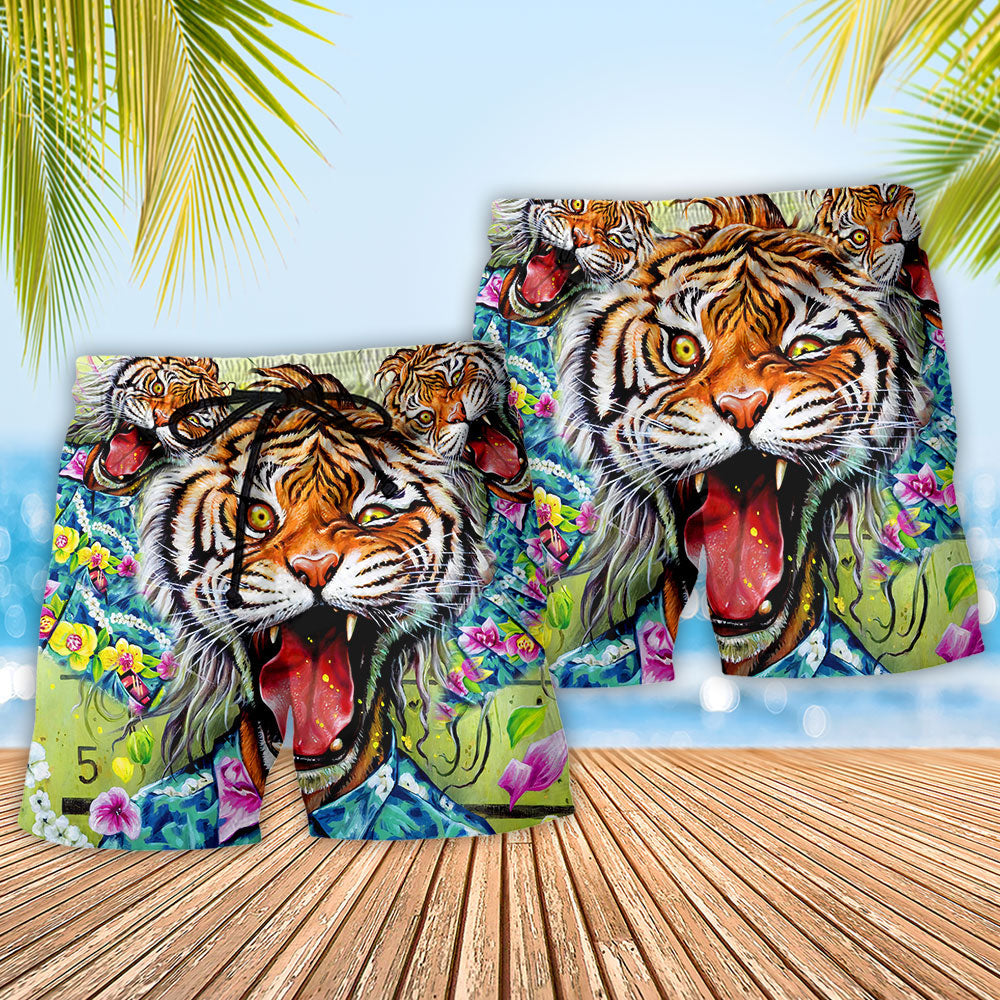 Floral Tiger Beach Shorts Pattern Detail For Beachside Relaxation And Comfortable Daily Wear