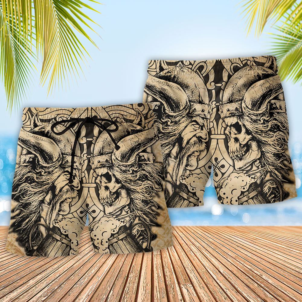 Viking Elder Skull Vintage Beach Shorts Pattern Detail For Beachside Relaxation And Laid Back Daily Wear