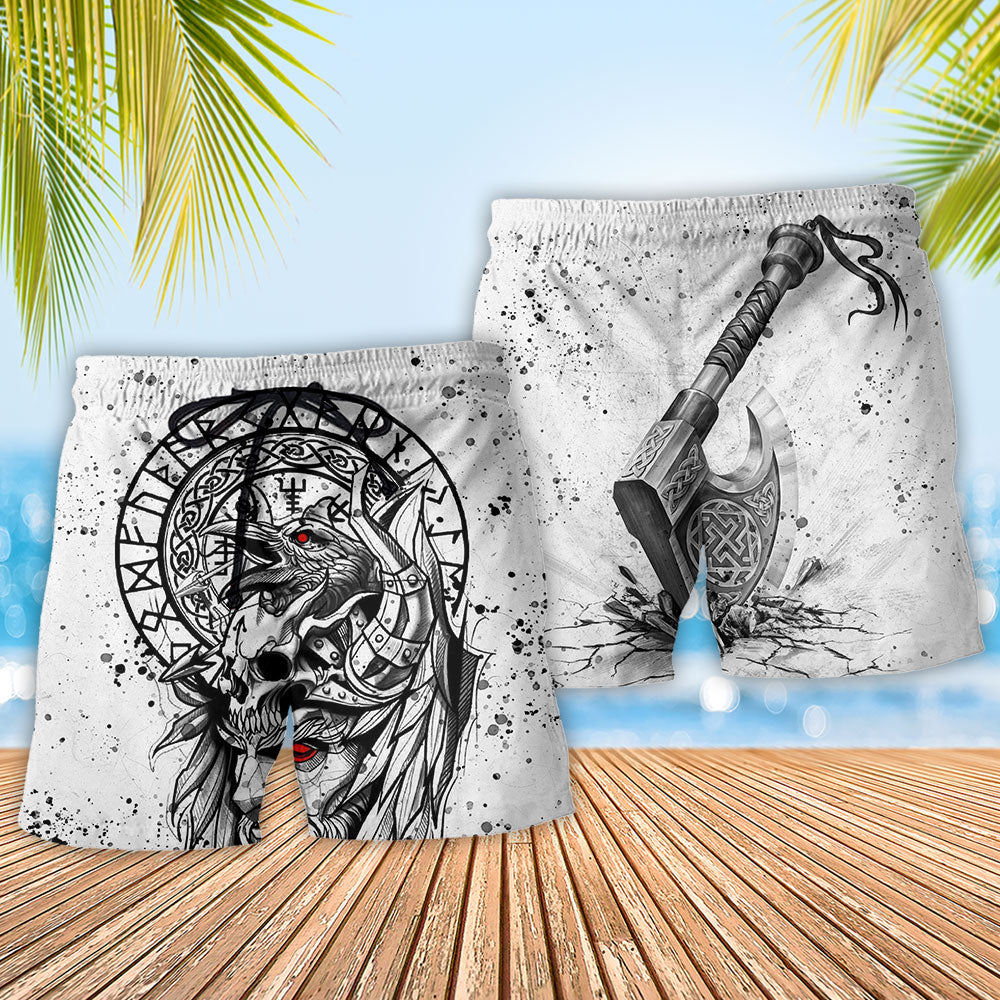 Viking Victory Black White Beach Shorts Pattern Detail For Outdoor Activities And Everyday Comfort