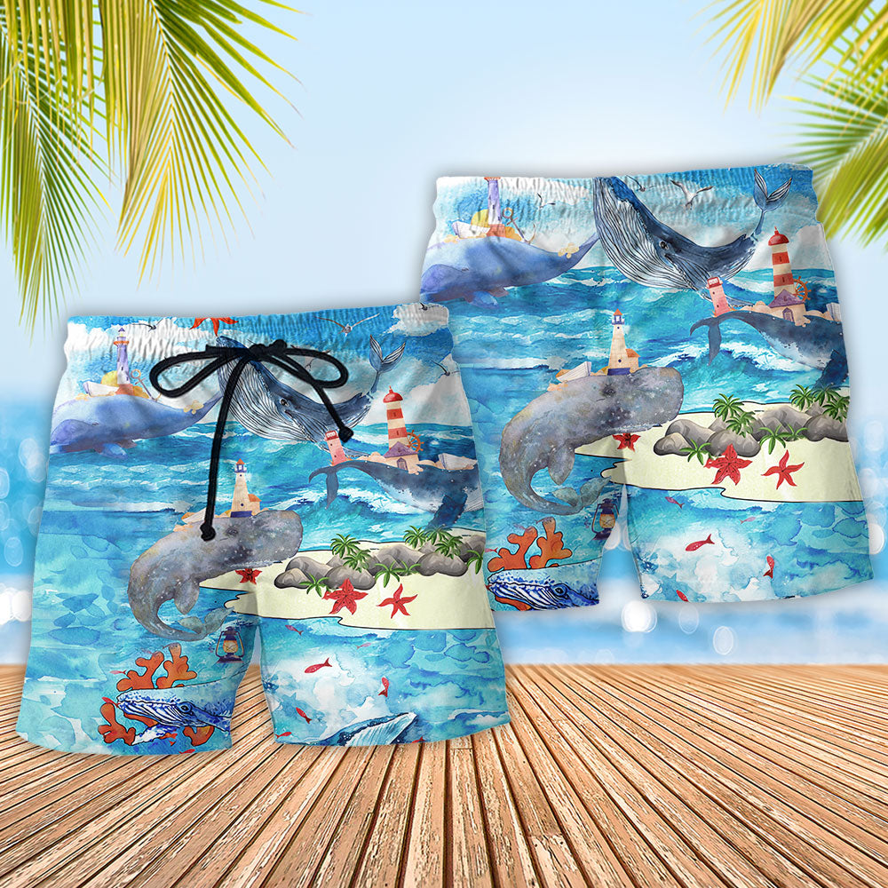 Whale Ocean Blue Sky Beach Shorts Pattern Detail For Beachside Relaxation And Memorable Gift Ideas