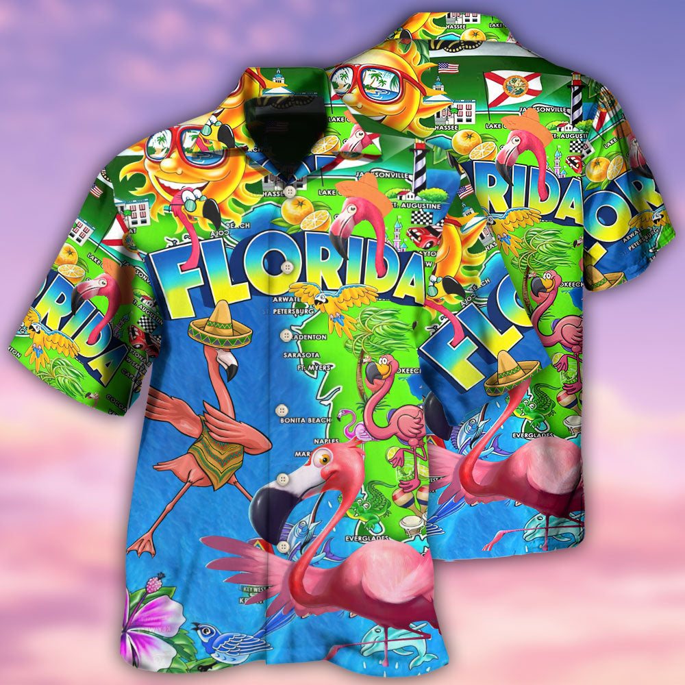Flamingo Florida Hawaiian Shirt Pattern View For Relaxed Warm Weather Outfits