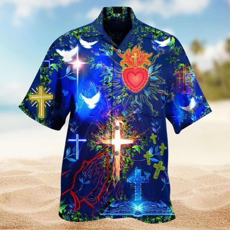 Faith Inspired Graphic Hawaiian Shirt For Island Vacations, Resort Wear, And Relaxed Seasonal Style