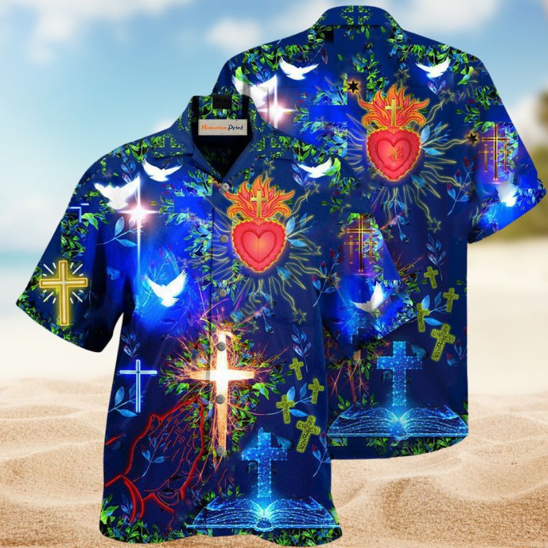 Faith Inspired Graphic Hawaiian Shirt For Island Vacations, Resort Wear, And Relaxed Seasonal Style