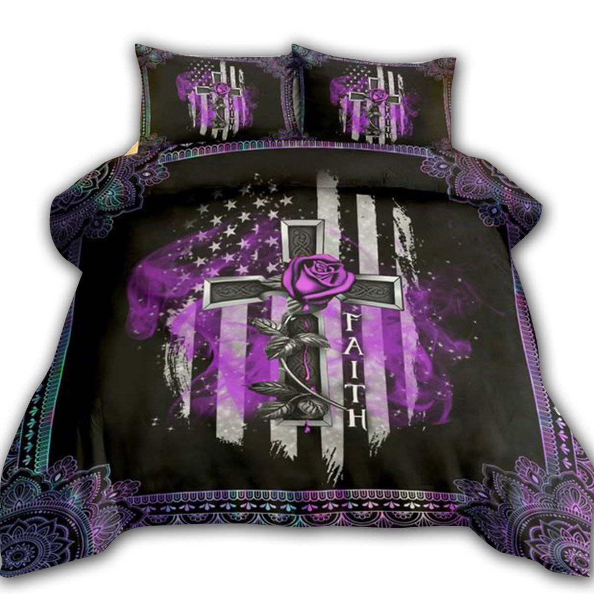 Jesus Faith Gothic Cross Rose Flag Christian Bedding Cover For Gothic Bedroom Decor