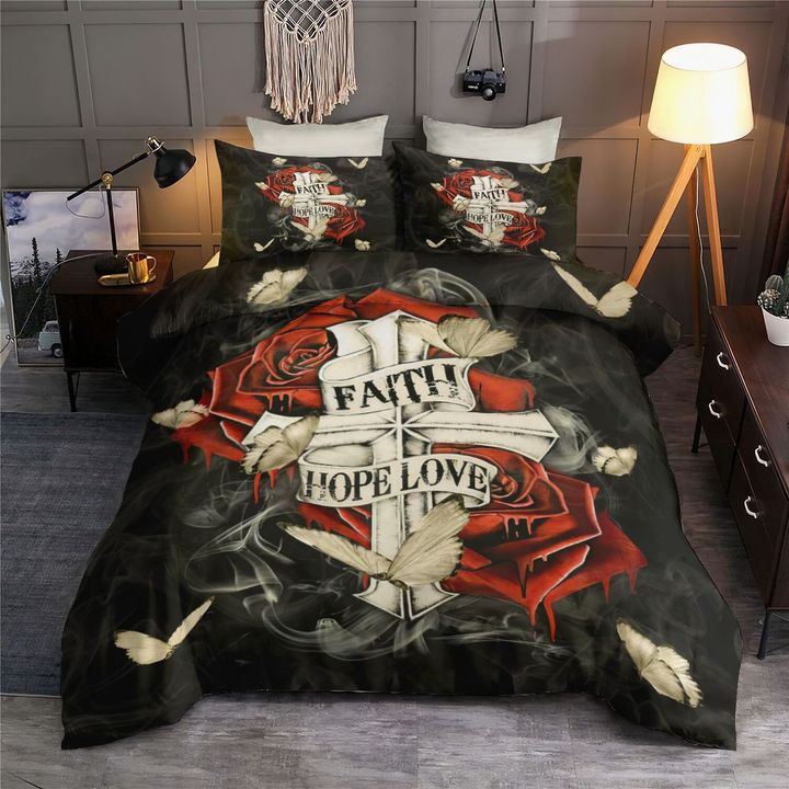 Jesus Faith Hope Love Rose Cross Christian Bedding Cover For Faith Bedroom Decor