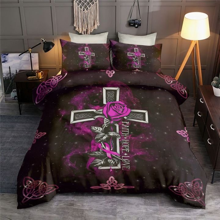 Jesus Faith Hope Love Rose Christian Bedding Cover For Faith Bedroom Decor
