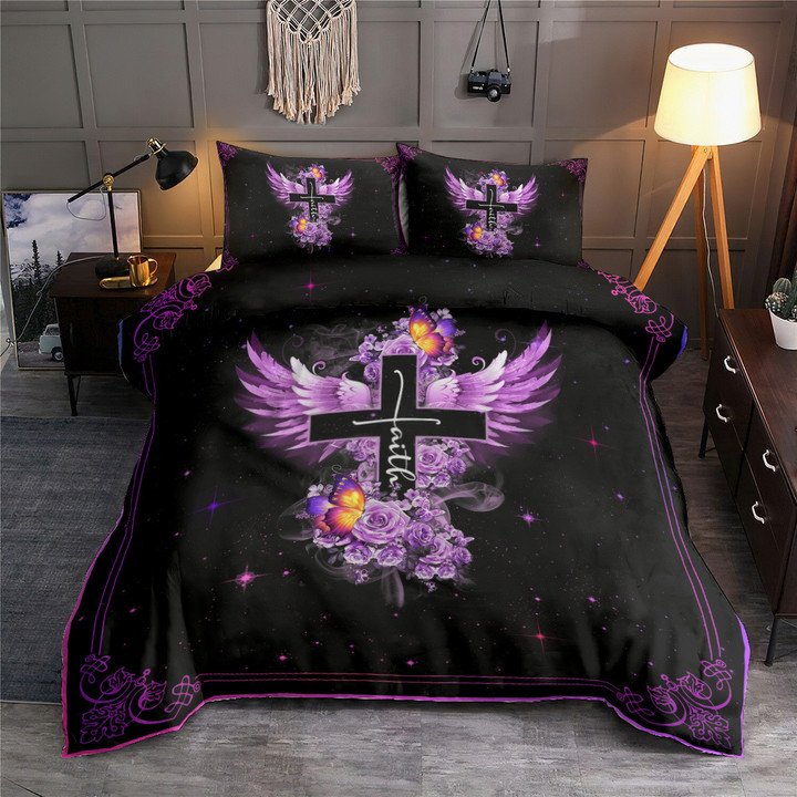 Faith Rose Butterfly Purple Christian Bedding Cover For Faith Bedroom Decor