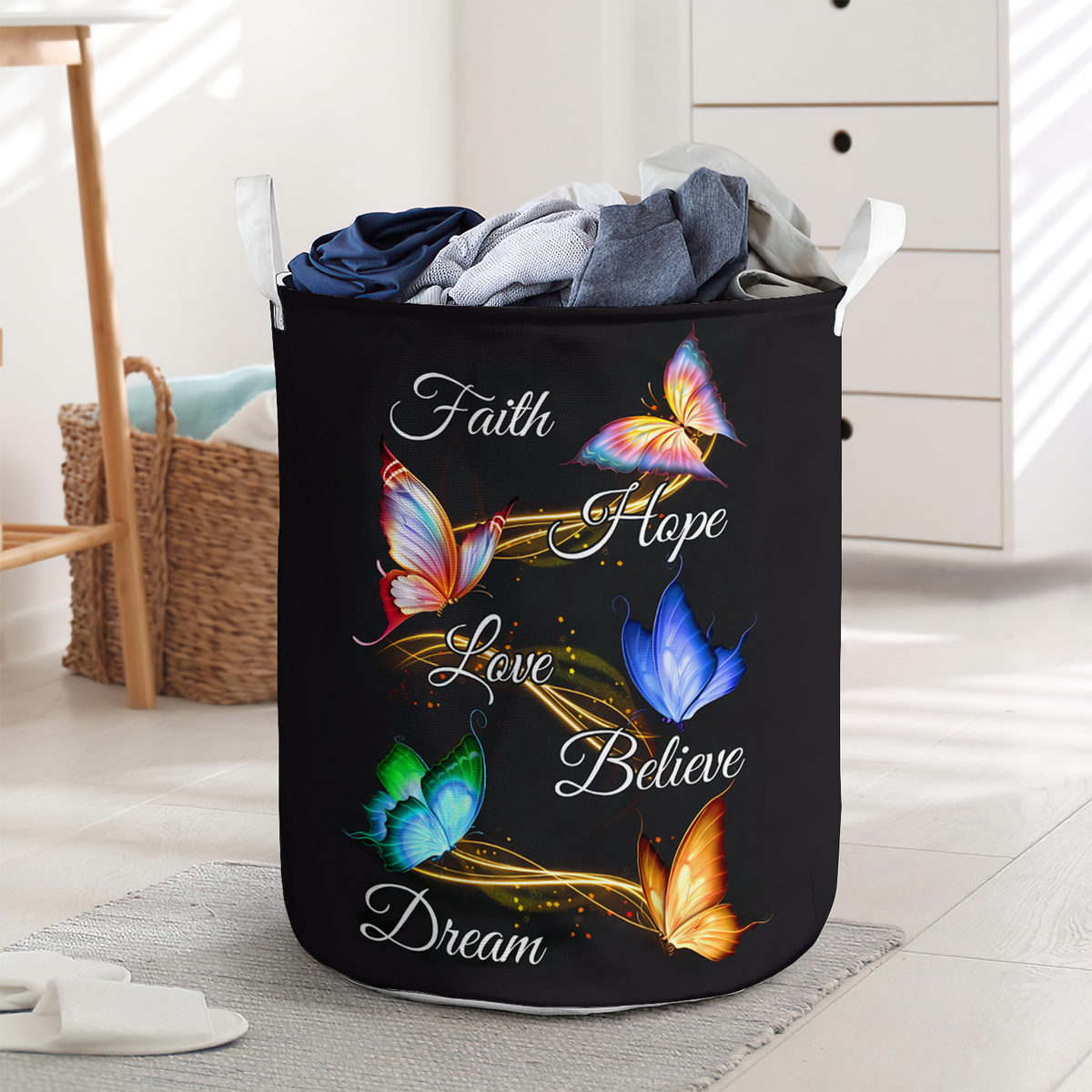 Butterfly Faith Hope Love Believe Dream Laundry Basket For Bathroom Bedroom Storage