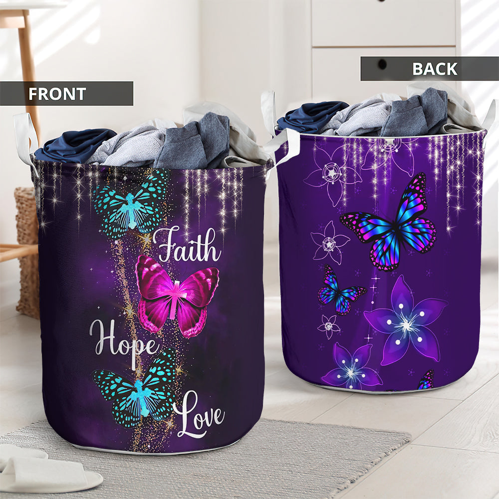 Faith Hope Love Butterfly Laundry Basket For Bathroom Bedroom Storage