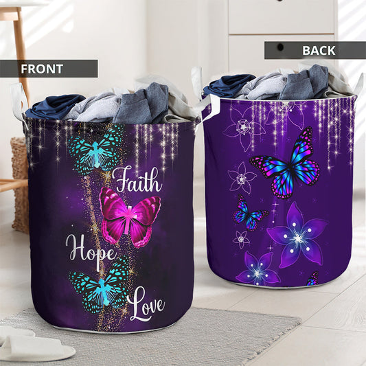 Faith Hope Love Butterfly Laundry Basket For Bathroom Bedroom Storage