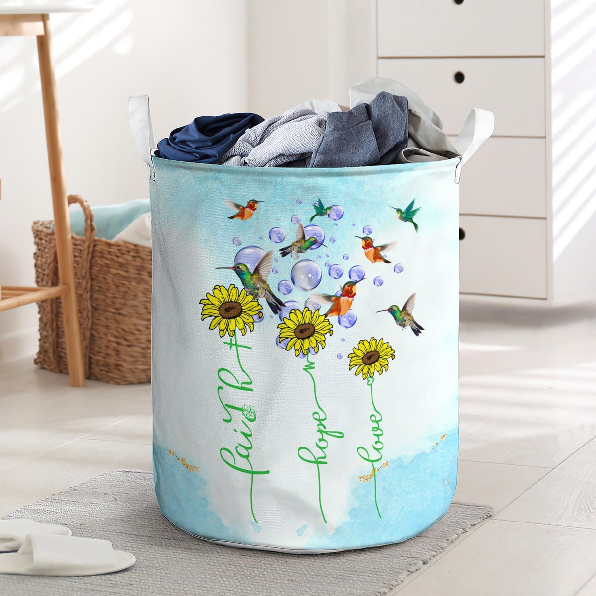 Faith Hope Love Hummingbird Laundry Basket For Bathroom Bedroom Storage