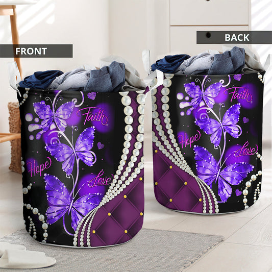 Faith Hope Love Purple Butterfly Laundry Basket For Bathroom Bedroom Storage