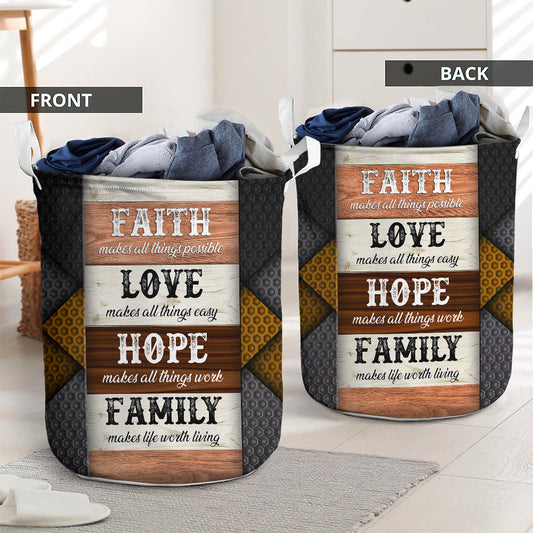 Faith Love Hope Family Laundry Basket For Bathroom Bedroom Storage