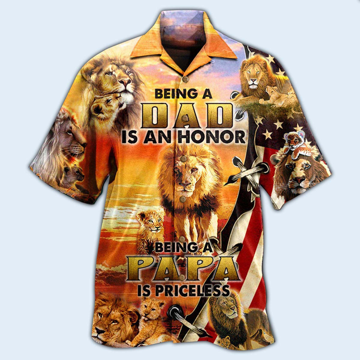 Lion Family Dad Honor Papa Priceless Hawaiian Shirt For Poolside Relaxation And Sunny Getaways