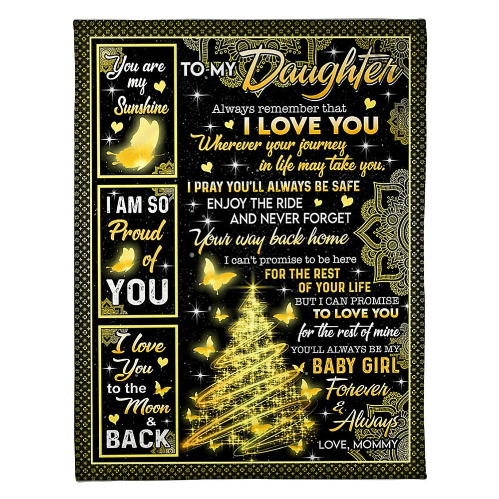 Family I Am So Proud Of You Daughter Gift Black And Yellow Flannel Blanket For Cozy Bedroom Sofa Decor