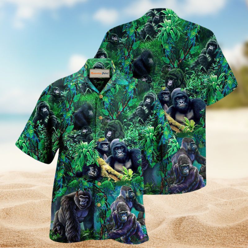 Family Of Gorillas In The Jungle Hawaiian Shirt For Summer Vacation Beach Travel And Relaxed Casual Wear