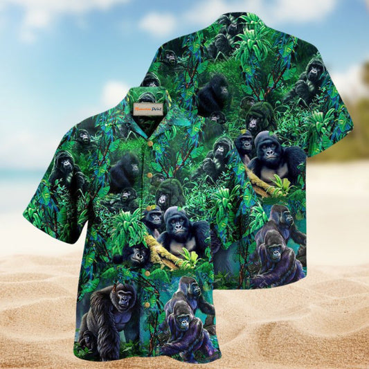 Family Of Gorillas In The Jungle Hawaiian Shirt For Summer Vacation Beach Travel And Relaxed Casual Wear