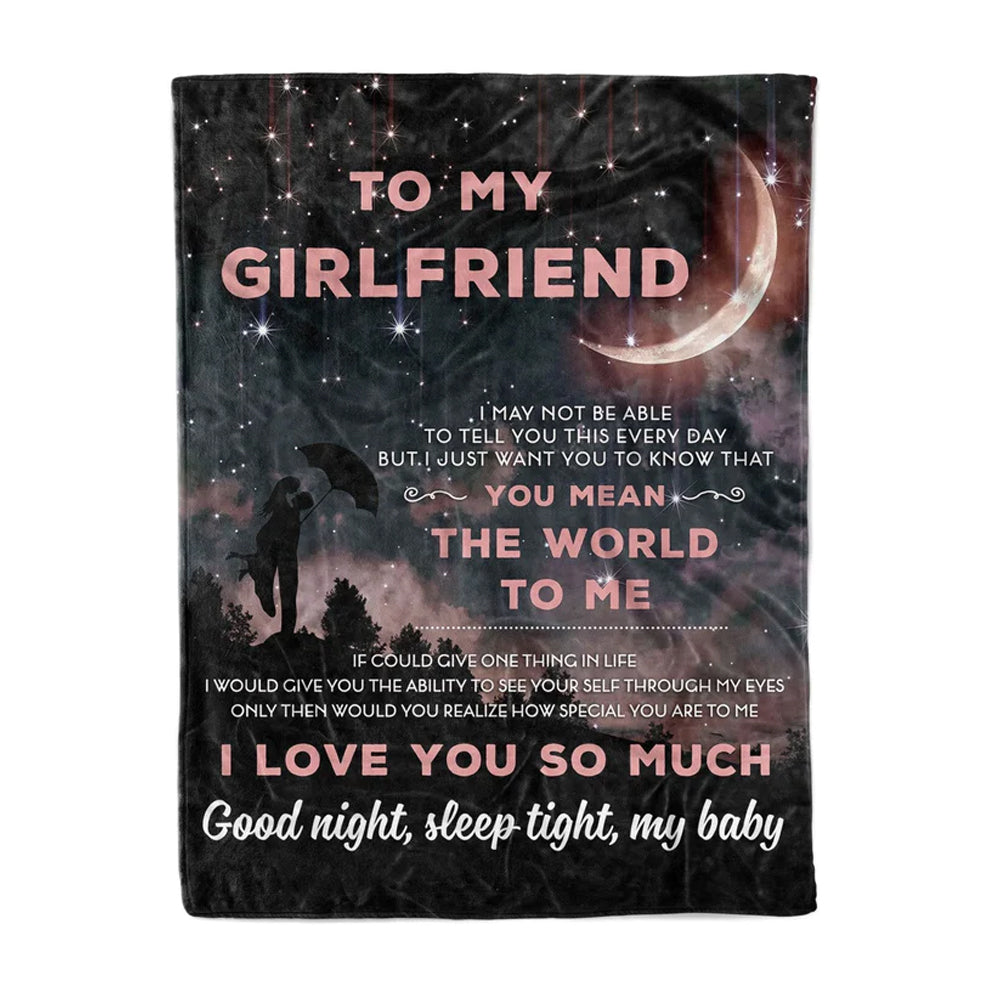 Family To My Girlfriend You Mean The World To Me Flannel Blanket For Cozy Bedroom Sofa Decor