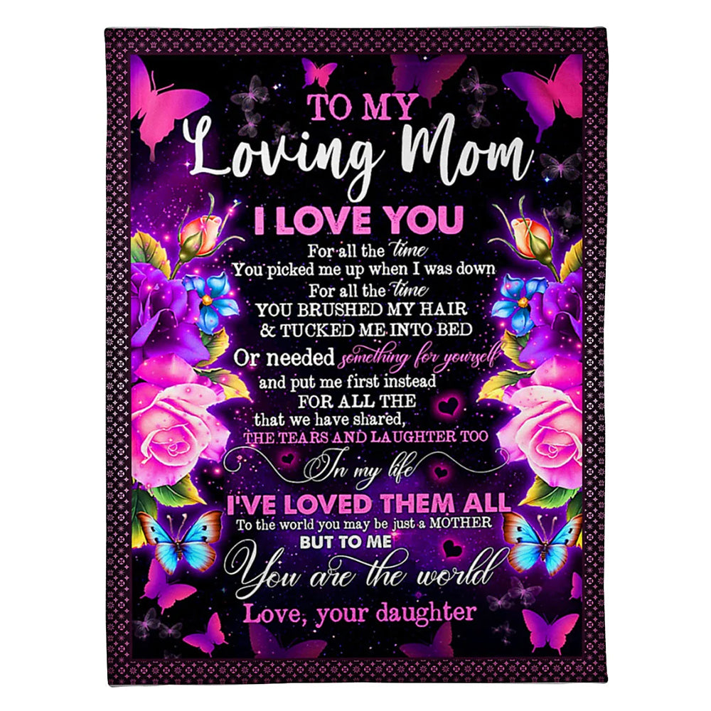 Family To My Mom You Will Always Be My Loving Mom Butterfly Rose Flannel Blanket For Cozy Bedroom Sofa Decor