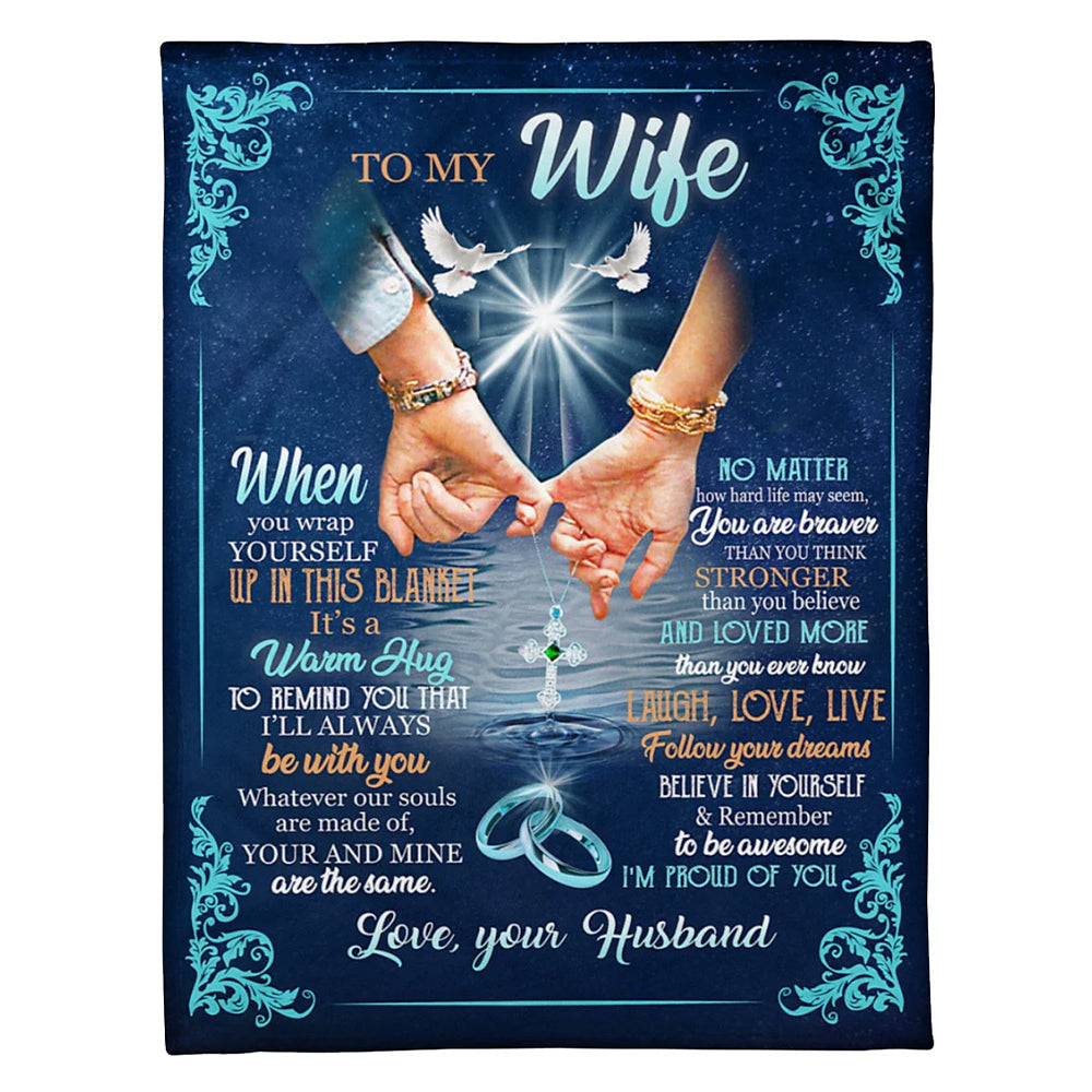Family To My Wife Couple Blue Flannel Blanket For Cozy Bedroom Sofa Decor
