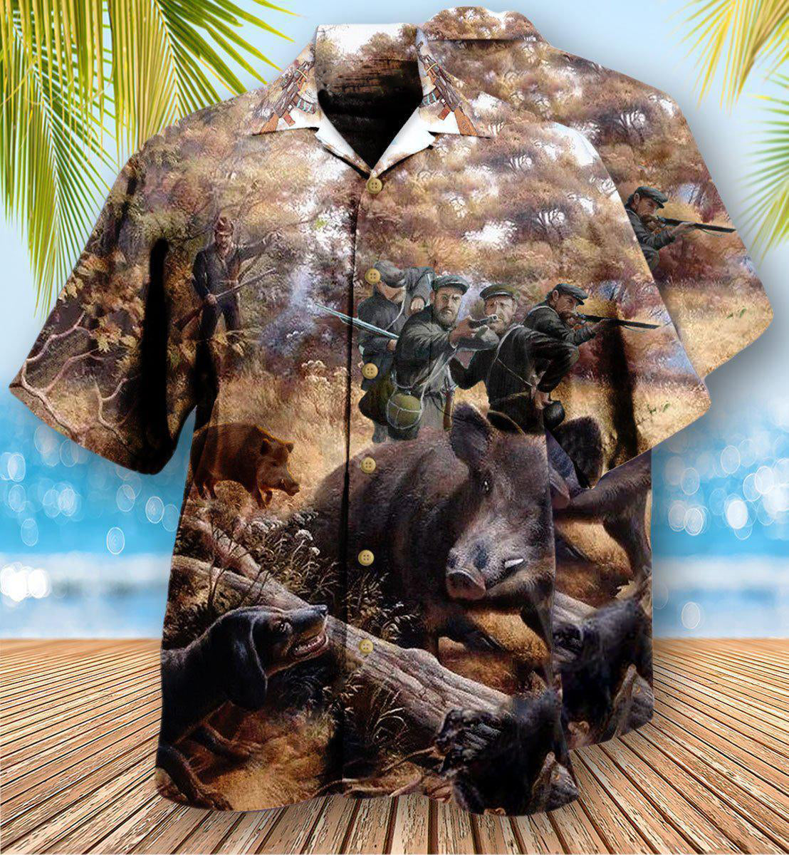 Vintage Boar Hunting Fantasy Hawaiian Shirt For Coastal Adventures And Warm Weather Wear