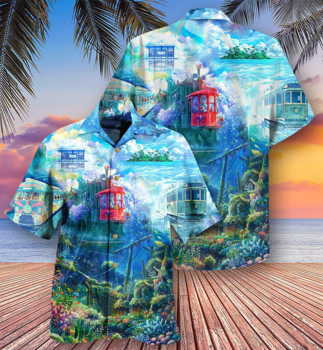 Tram Fantasy Ocean Hawaiian Shirt Design View For Casual Summer Styling