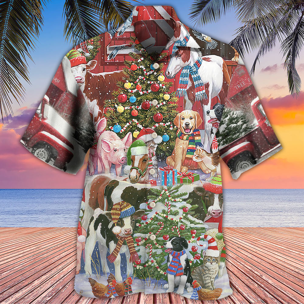 Christmas Farm Life And Wildlife Hawaiian Shirt With All Over Print For Resort Getaways Summer Adventures And Casual Gifting