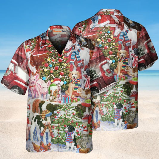 Farm Animals Christmas Hawaiian Shirt For Festive Events, Island Vacations, And Comfortable Casual Outfits