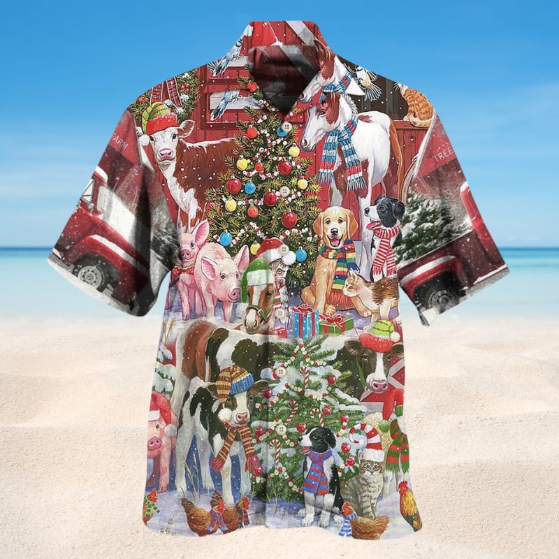 Farm Animals Christmas Hawaiian Shirt For Festive Events, Island Vacations, And Comfortable Casual Outfits
