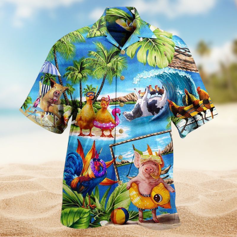 Farm Animals Stay Hawaiian Shirt For Beach Days, Summer Outings, And Thoughtful Gift Giving