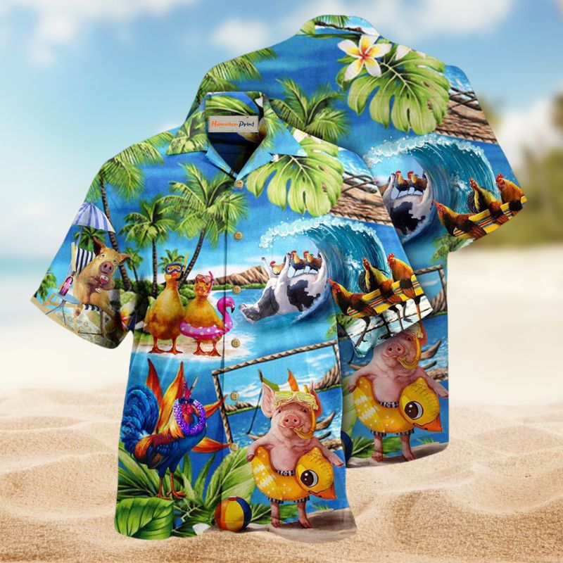Farm Animals Stay Hawaiian Shirt For Beach Days, Summer Outings, And Thoughtful Gift Giving