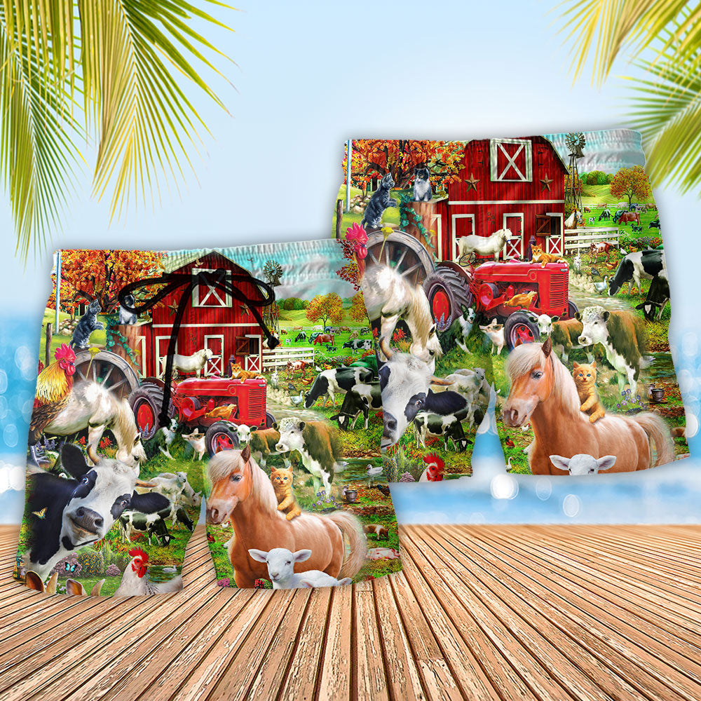 Peaceful Farm Beach Shorts Pattern Detail For Sunny Day Activities And Travel Ready Comfort