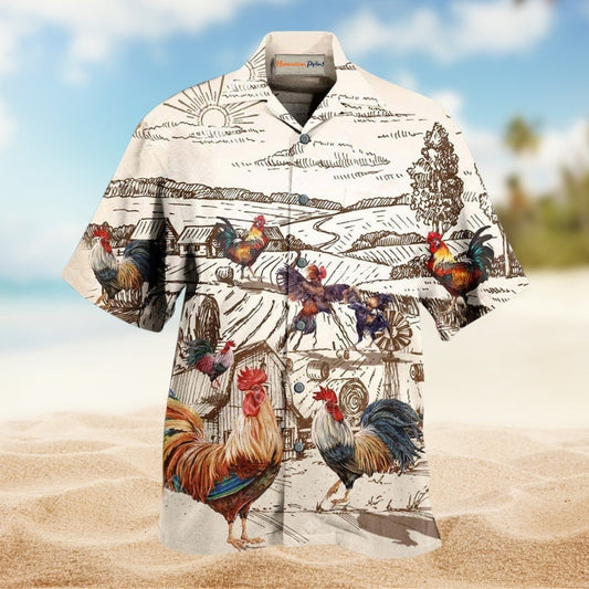 Farmer Rooster Pattern Hawaiian Shirt For Outdoor Gatherings Skilled Workers And Casual Summer Style