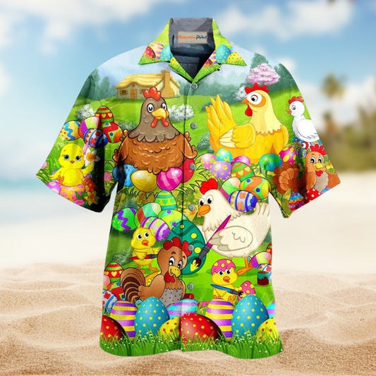 Farm Rooster Easter Eggs Hawaiian Shirt For Resort Events Seasonal Fun And Casual Warm Weather Style