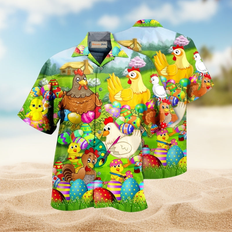 Farm Rooster Easter Eggs Hawaiian Shirt For Resort Events Seasonal Fun And Casual Warm Weather Style
