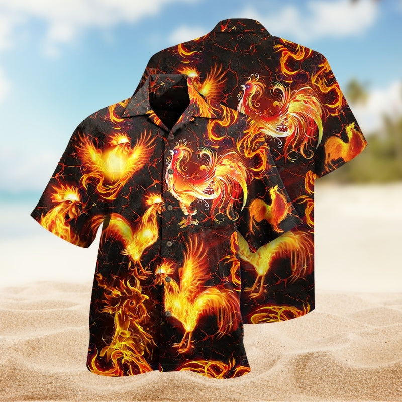 Farm Chicken Fire Hawaiian Shirt For Resort Trips, Coastal Parties, And Warm Weather Style