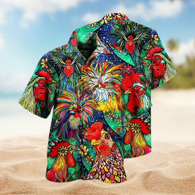Colorful Farm Chicken Hawaiian Shirt For Beach Days, Summer Outings, And Thoughtful Gift Giving